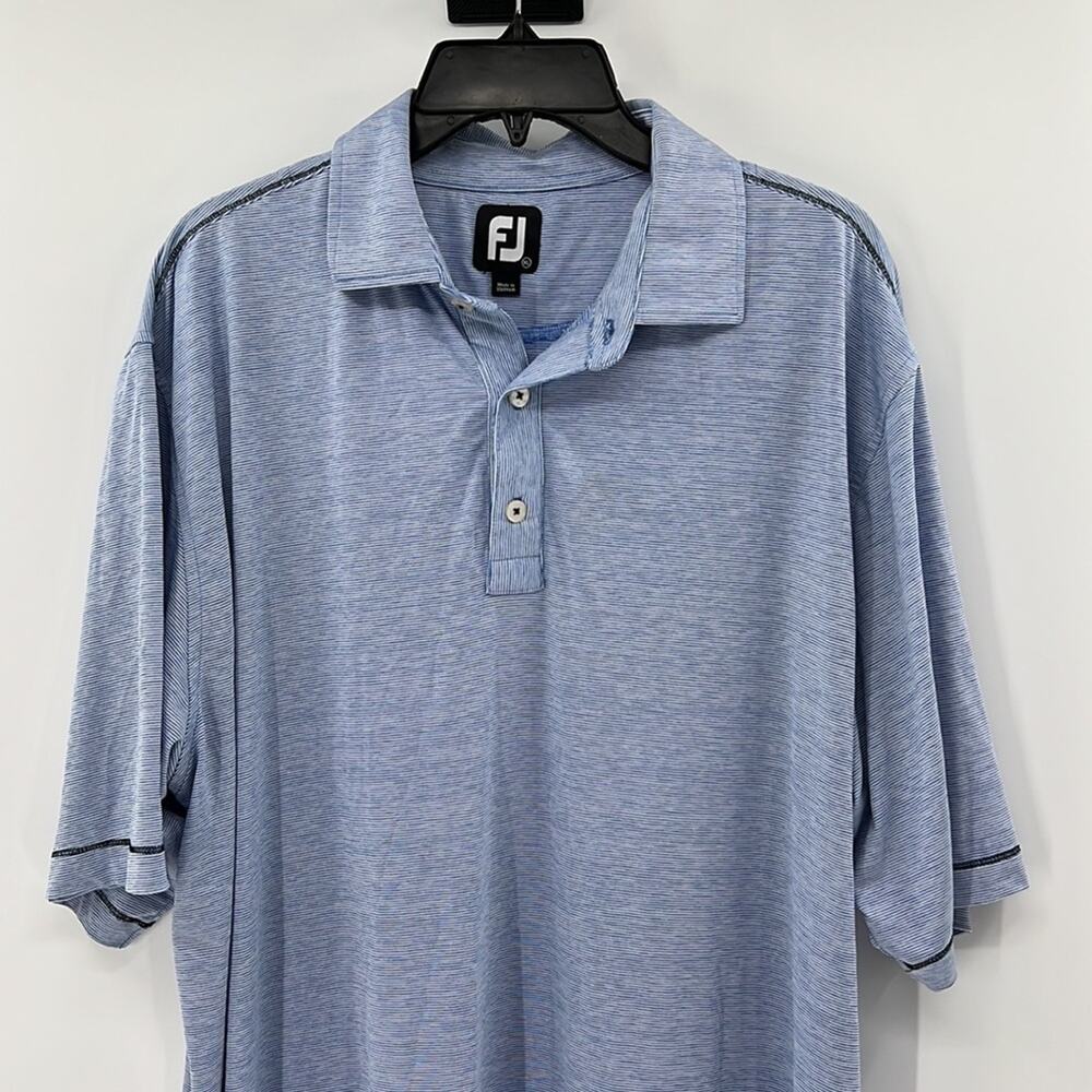 FootJoy FJ Performance Golf Polo - Blue/White Stripes - XL - Picture 2 of 6